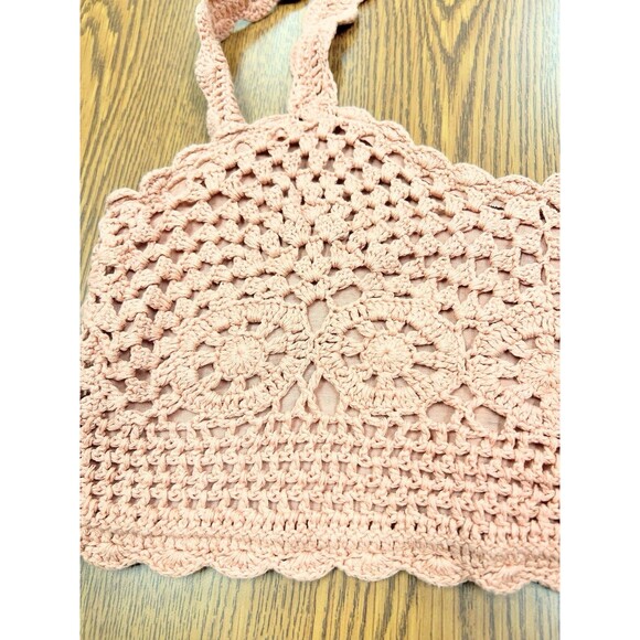 Taylor & Sage Crocheted Crop Top Tank Peach/Pink Boho Women’s‎ size small EUC - Picture 4 of 5